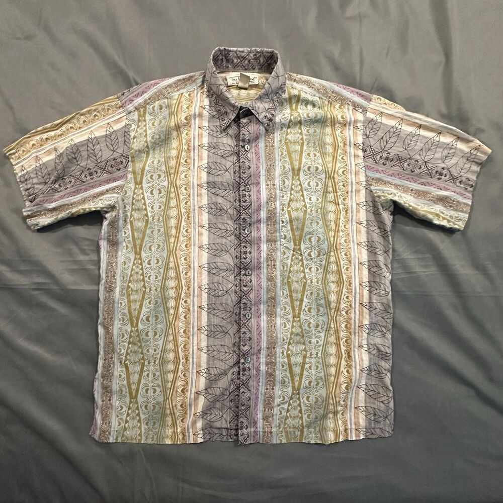Tori Richard Aloha Shirt Mens Large Cotton Lawn Button USA Hawaiian Geometric